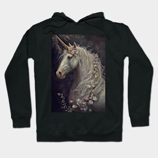 White Unicorn in Flowers Greeting Card Hoodie